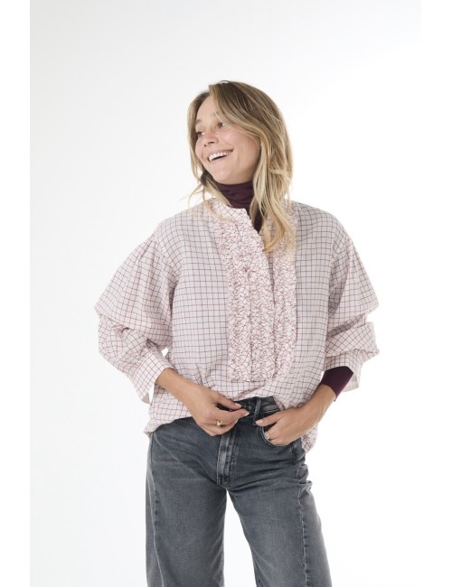 Blouse MAGRITTE - Carreaux Rouges / Écru