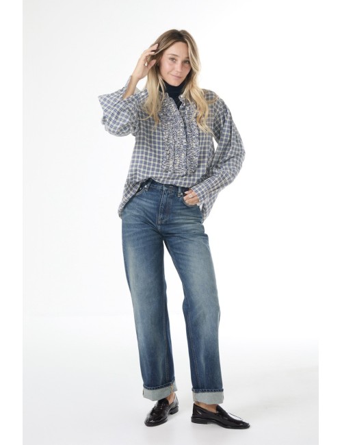 Blouse MAGRITTE - Carreaux marine / écru