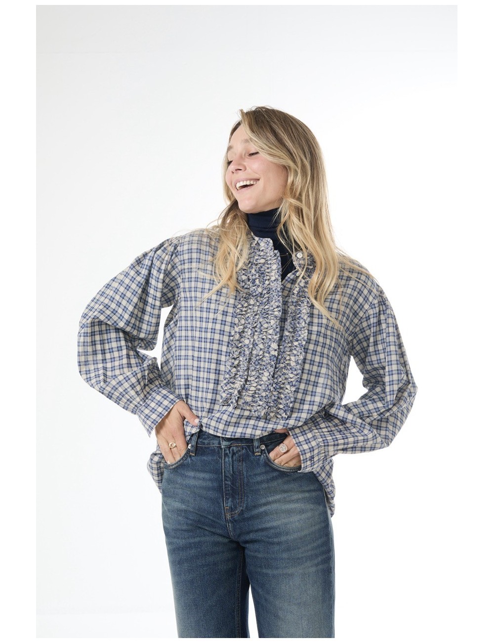 Blouse MAGRITTE - Carreaux marine / écru