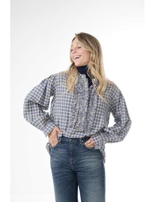 Blouse MAGRITTE - Carreaux marine / écru