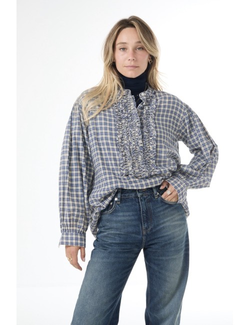 Blouse MAGRITTE - Carreaux marine / écru