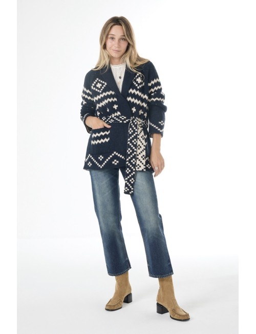 Cardigan SHEPHERD - Marine, Crème, réversible