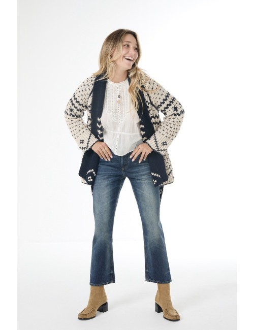 Cardigan SHEPHERD - Marine, Crème, réversible