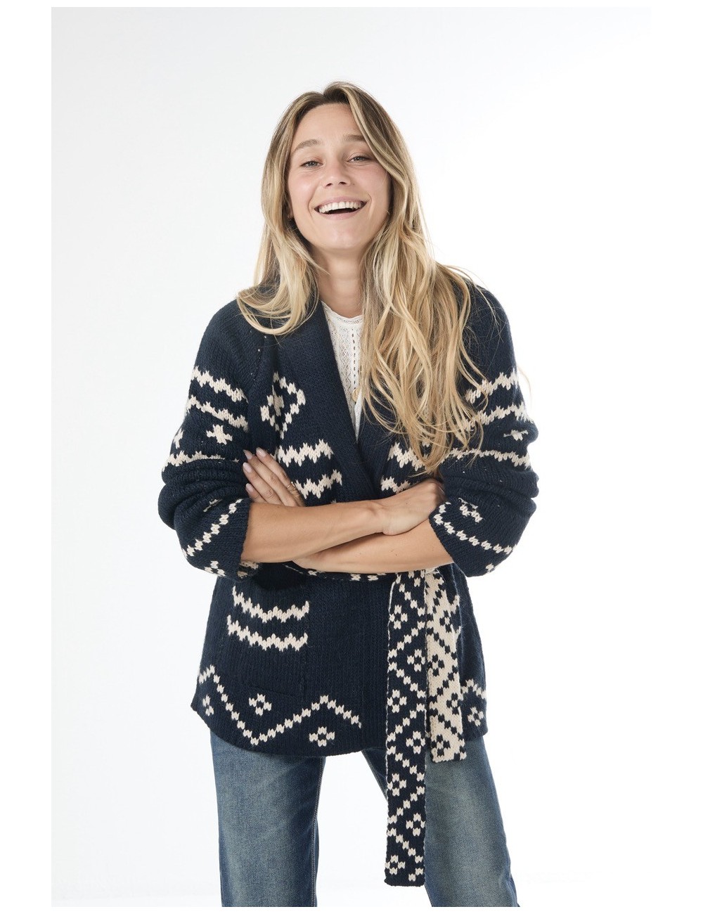 Cardigan SHEPHERD - Marine, Crème, réversible