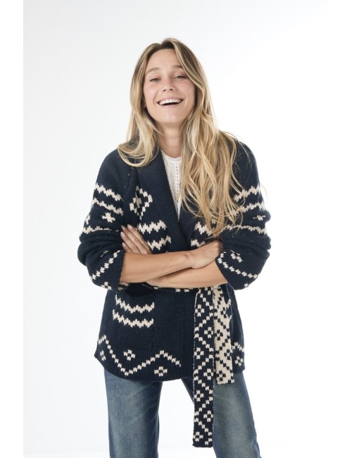 Cardigan SHEPHERD - Marine, Crème, réversible