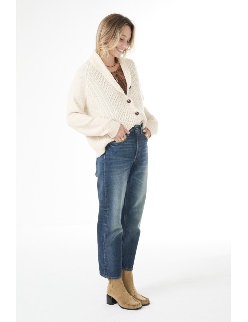 Cardigan CABLE LODGE, cachemire - Crème