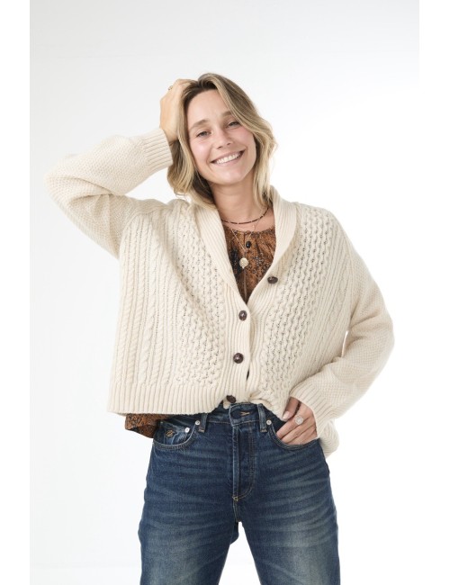 Cardigan CABLE LODGE, cachemire - Crème