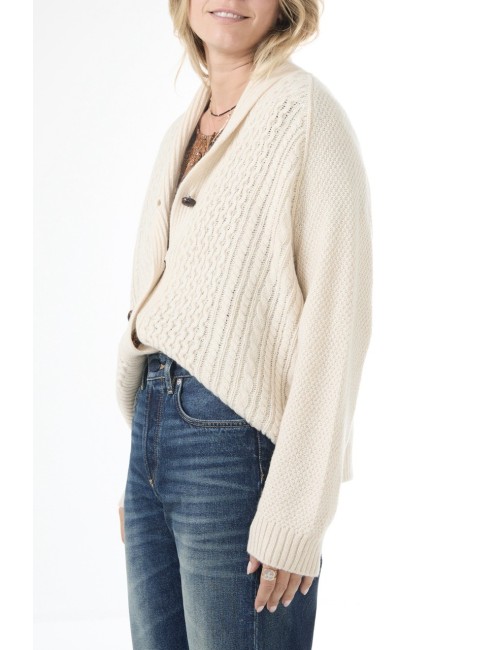 Cardigan CABLE LODGE, cachemire - Crème