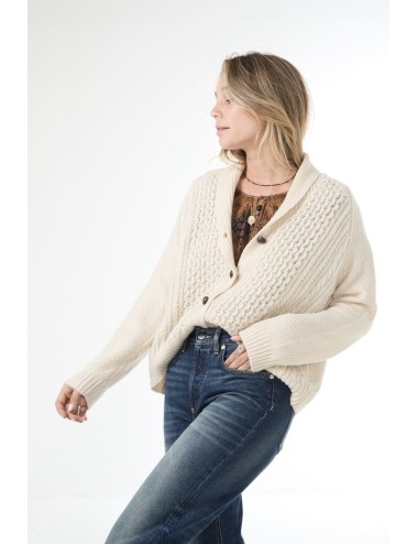 Cardigan CABLE LODGE, cachemire - Crème