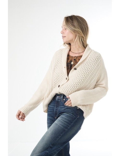 Cardigan CABLE LODGE, cachemire - Crème