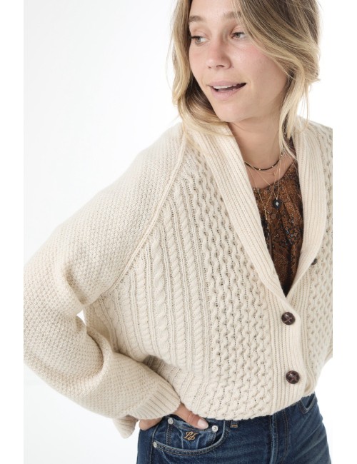 Cardigan CABLE LODGE, cachemire - Crème