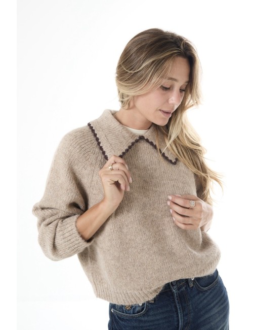 Pullover CROCHET COLLAR - Avoine, Marron