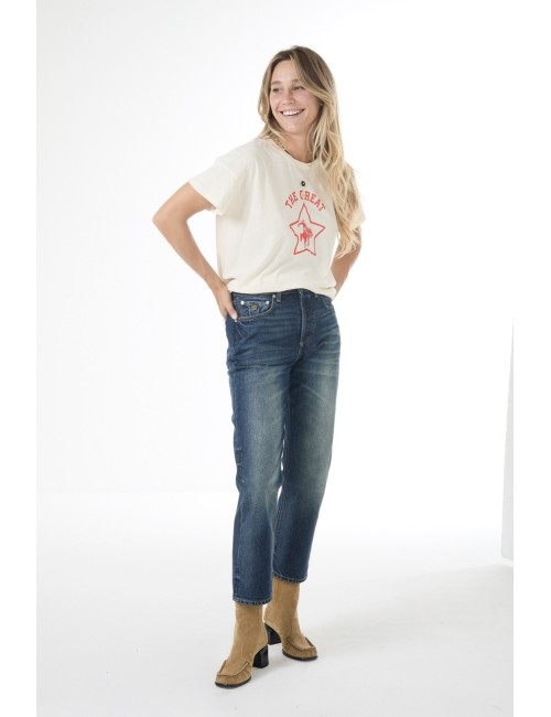 T-shirt BOXY CREW - Blanc, Logo RODEO STAR