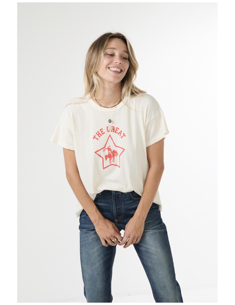 T-shirt BOXY CREW - Blanc, Logo RODEO STAR