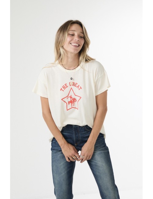 T-shirt BOXY CREW - Blanc, Logo RODEO STAR