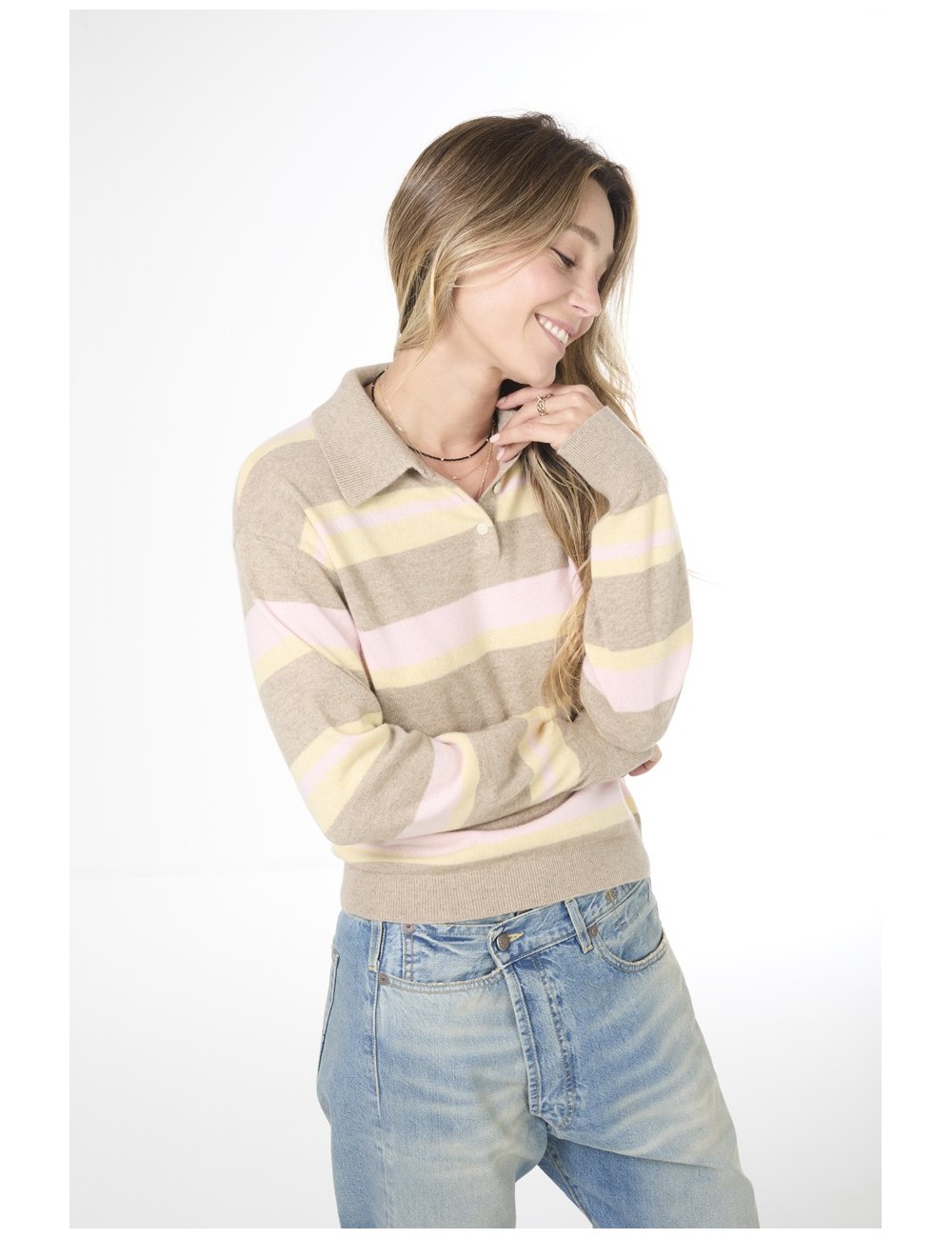 Polo rayé COLLEGIATE - Taupe Combo