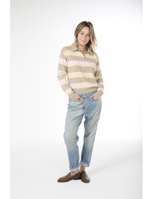 Polo rayé COLLEGIATE - Taupe Combo