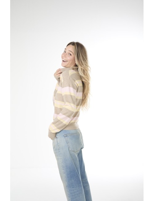 Polo rayé COLLEGIATE - Taupe Combo