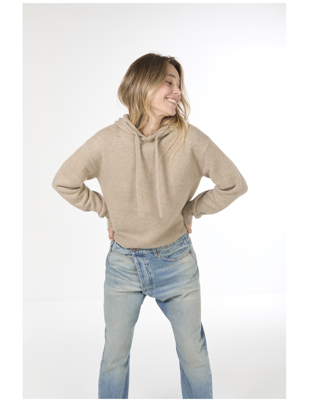 Hoodie cachemire COLLEGIATE - Taupe