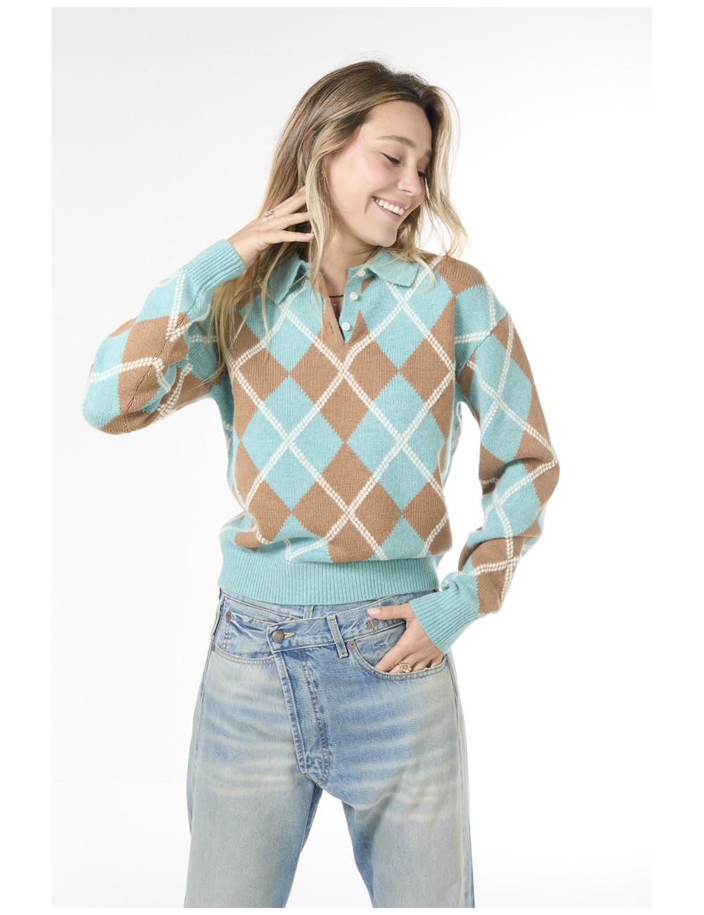 Polo Argyle COLLEGIATE - Glacier