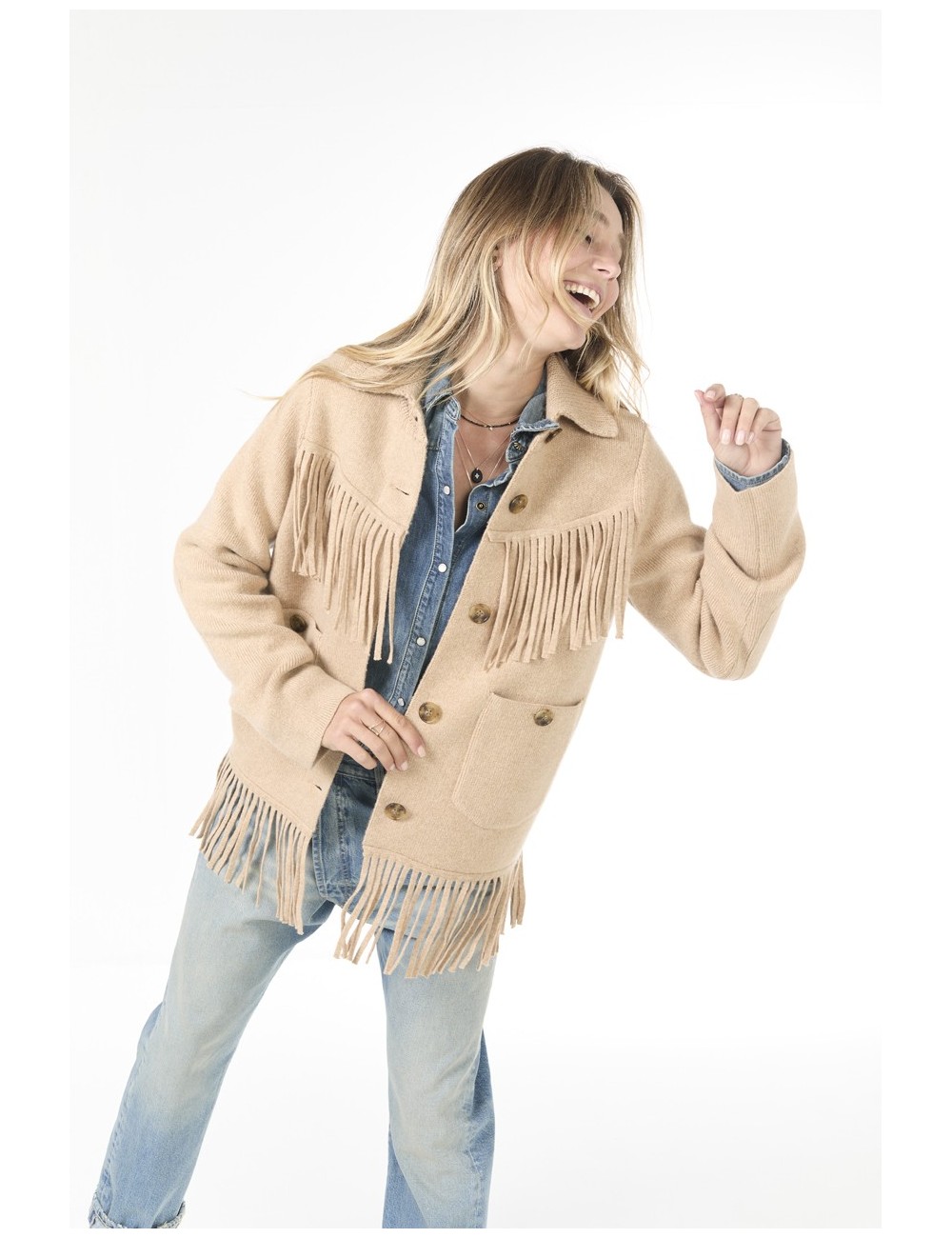 Veste à franges WESTERN - Sable