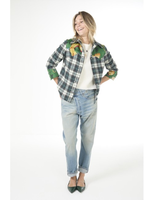 Chemise WESTERN – Mix Tartan vert écru