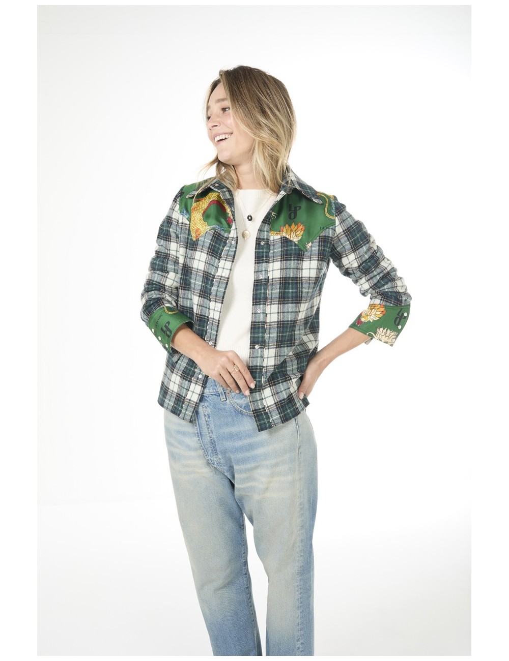 Chemise WESTERN – Mix Tartan vert écru