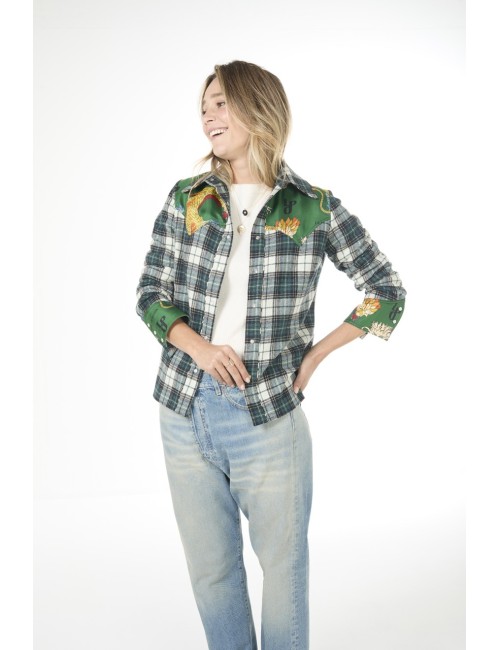 Chemise WESTERN – Mix Tartan vert écru