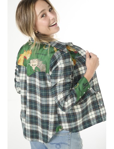 Chemise WESTERN – Mix Tartan vert écru