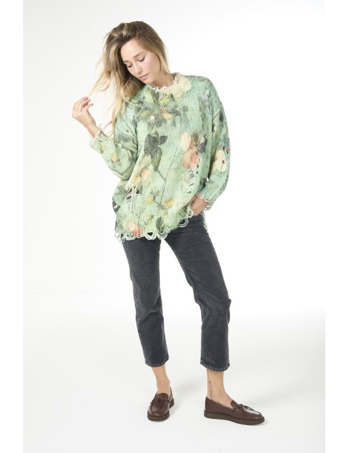 Sweat Oversized - Imprimé Turquoise Floral