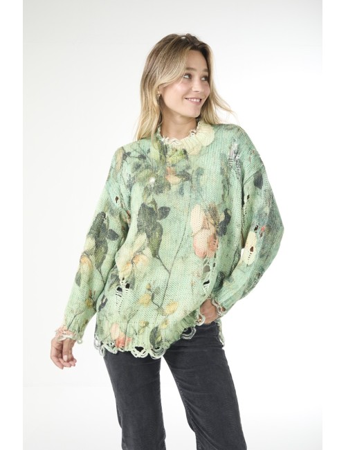 Sweat Oversized - Imprimé Turquoise Floral