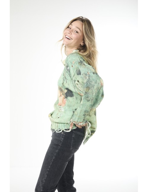 Sweat Oversized - Imprimé Turquoise Floral