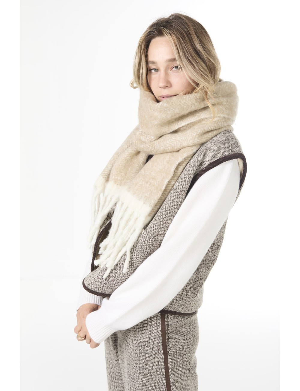 Echarpe LEON - Beige / Blanche