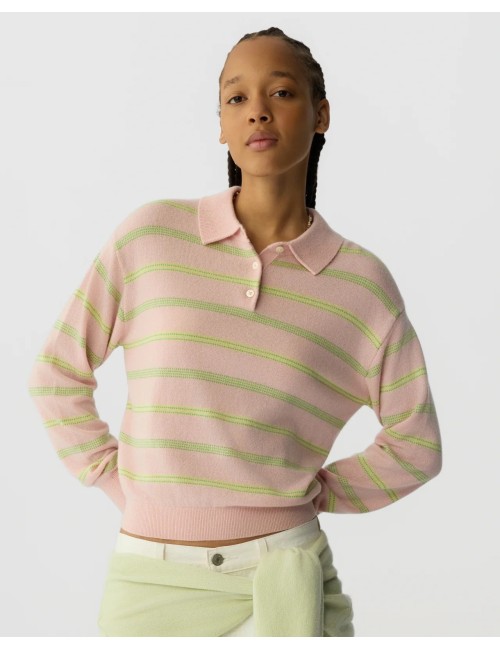 COLLEGIATE Stripe Polo - Powder Pink Combo