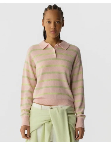 COLLEGIATE Stripe Polo - Powder Pink Combo