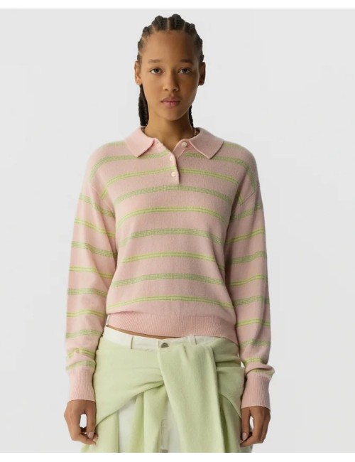 COLLEGIATE Stripe Polo - Powder Pink Combo