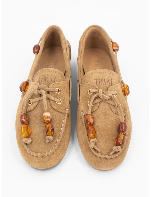 Mocassins suédés TL-NAHUA - Perles ambrées