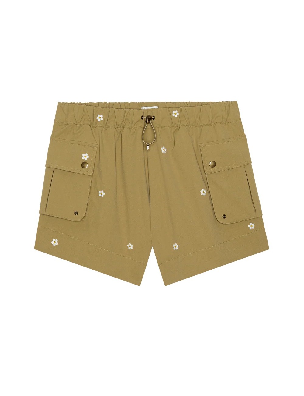 Short Embroidered CARGO - Khaki With Cream Daisies