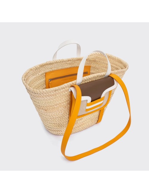 Panier ALPHA RAFFIA - Blanc cassé, Camel, Blanc, Mandarine