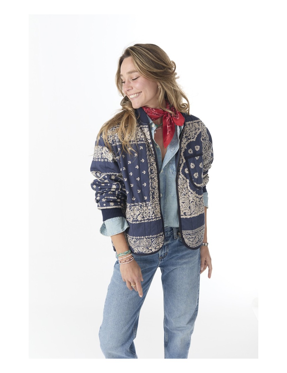 Bomber "QUILTED" - Navy Bandana Print