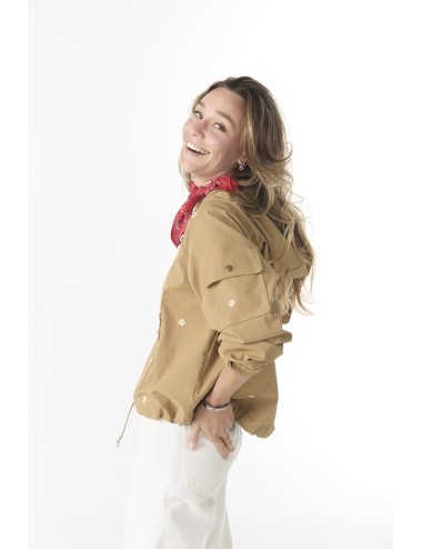 Veste Embroidered Cropped TRAILHEAD - Khaki With Cream Daisies