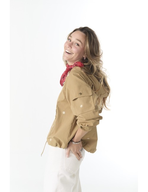 Veste Embroidered Cropped TRAILHEAD - Khaki With Cream Daisies
