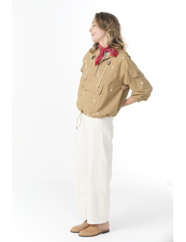 Veste Embroidered Cropped TRAILHEAD - Khaki With Cream Daisies