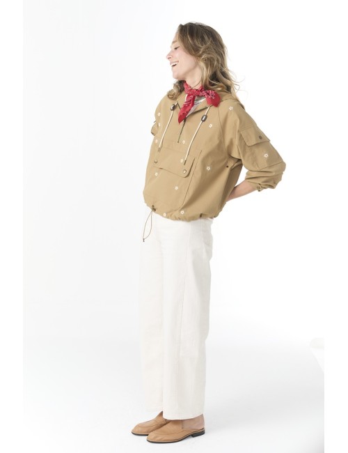 Veste Embroidered Cropped TRAILHEAD - Khaki With Cream Daisies