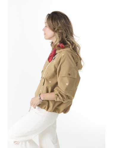 Veste Embroidered Cropped TRAILHEAD - Khaki With Cream Daisies