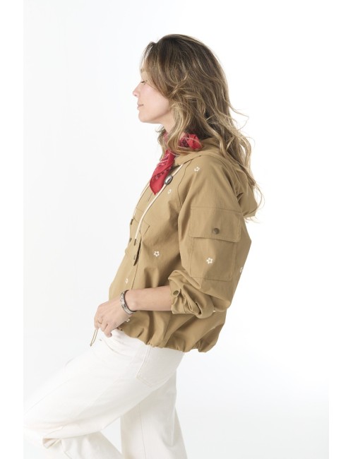 Veste Embroidered Cropped TRAILHEAD - Khaki With Cream Daisies