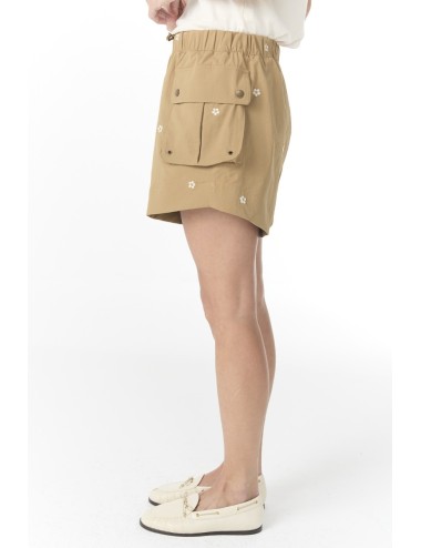 Short Embroidered CARGO - Khaki With Cream Daisies