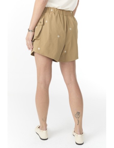 Short Embroidered CARGO - Khaki With Cream Daisies