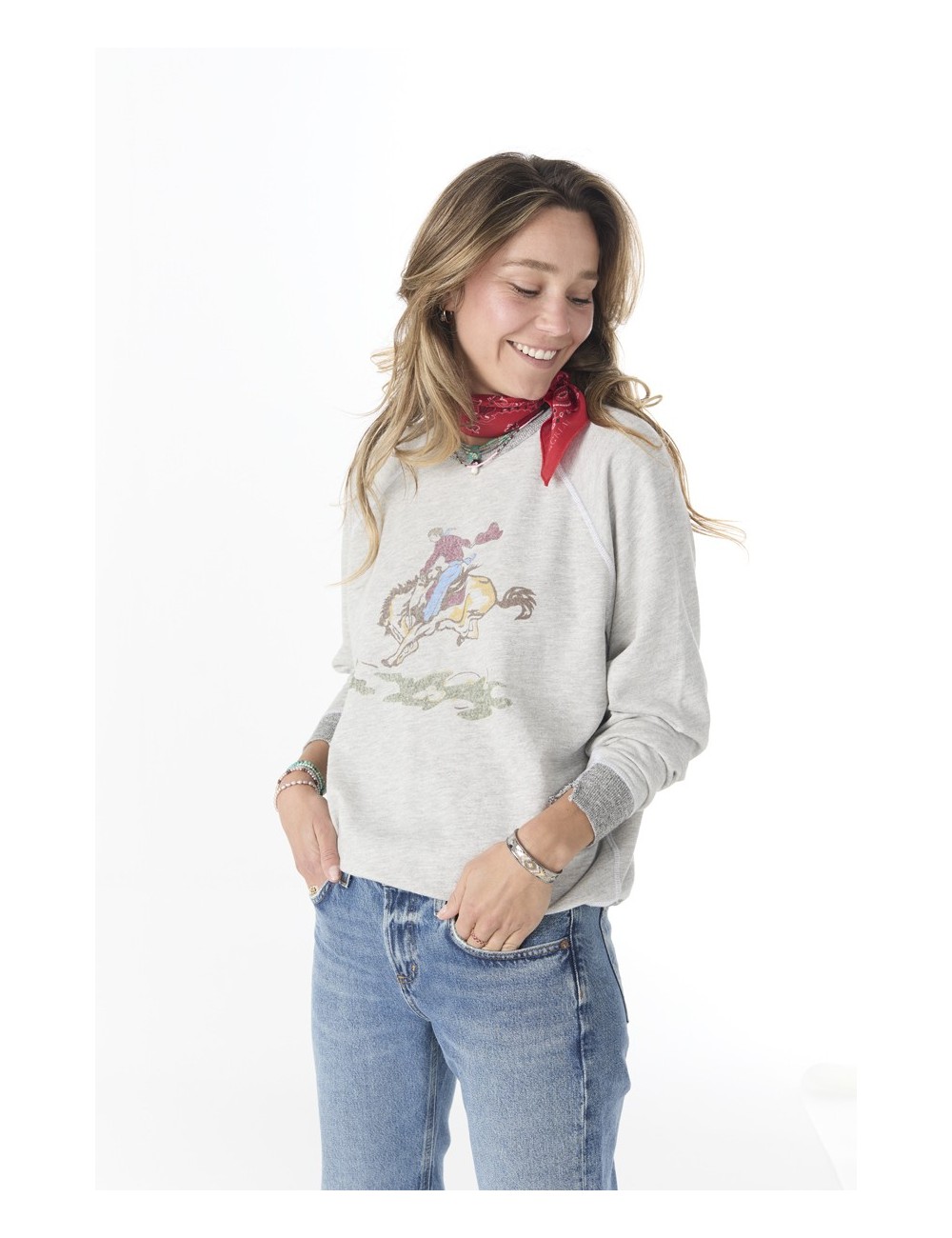 THE COLLEGE SWEATSHIRT w/ Rider Graphic - Soft Heather Grey