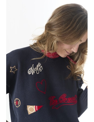 Pullover Embroidered Oversize Crew - True Navy